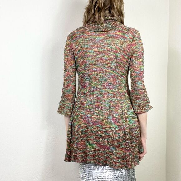 Vintage y2k Kessley Multicolor Rainbow Metallic Bell Sleeve Cardigan Sweater S - Picture 2 of 9